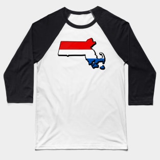 Red, White, and Blue Massachusetts Outline Baseball T-Shirt